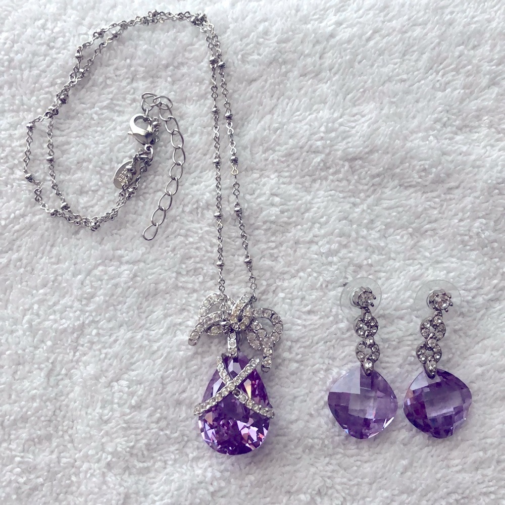 Purple Stone Necklace & Earrings Set